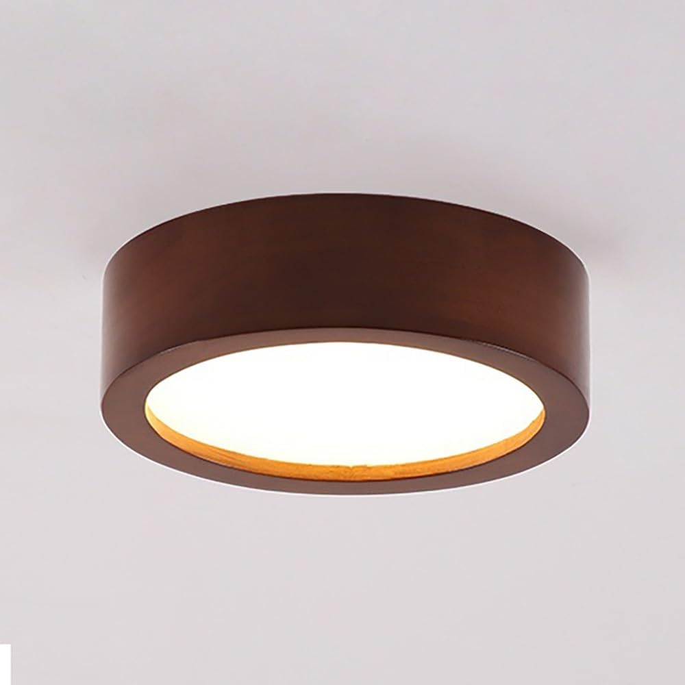 COSRUB Japanese Round Wood Ceiling Lamp Fixture, Mini Cylinder LED Downlight Minimalist Drum Flush Mount Ceiling Light for Hallway Entryway Living Room(Wood(3000K),20cm/7.87in)