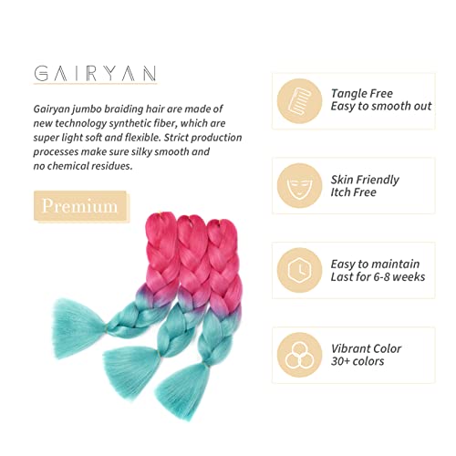 Gairyan Braiding Hair Extensions Ombre Jumbo Braids Synthetic Hair 3 Packs 24 inches 300g Coloured Hair for Braiding Extensions Box Braids Crochet Twist (Rose Red-Lake Blue) - Image 3