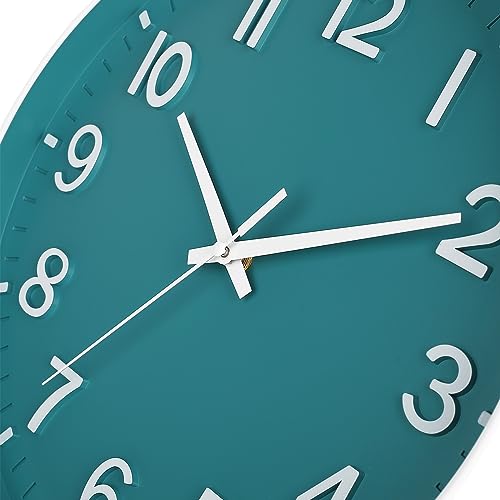 Image of HZDHCLH Teal Wall Clocks Battery Operated,12 inch Silent Non Ticking Modern Wall Clock for Living Room Bedroom Kitchen Office Classroom Decor