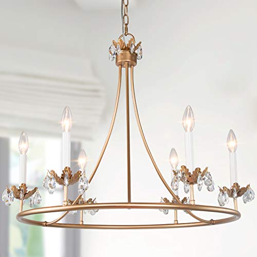 LOG BARN Chandeliers for Dining Rooms, 29.5â€ Large Round Contemporary Chandelier, Modern Gold Chandelier with Crystal Pendants for Living Room, Bedroom and Foyer