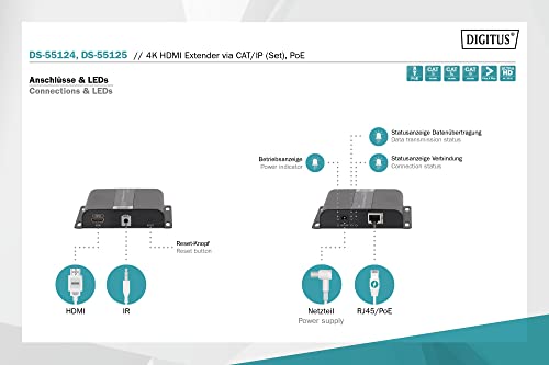 Extendeur HDMI Digitus DS-55124 via câble réseau boîtier métallique Ultra HD