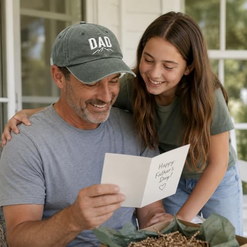 Image of Dad Hat for Men, Washed Cotton Baseball Cap with Brown Leather Patch, Adjustable