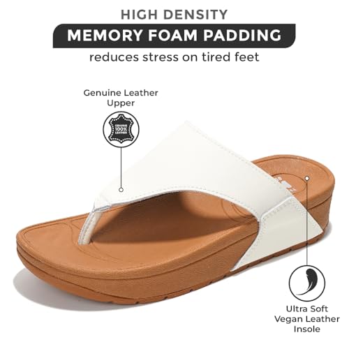 Image of Project Cloud Genuine Leather Women's Sandals - Thong Flip Flops with Plush Soft Insole, Arch Support & Non Slip Outsole - Comfortable Beach & Summer Slides