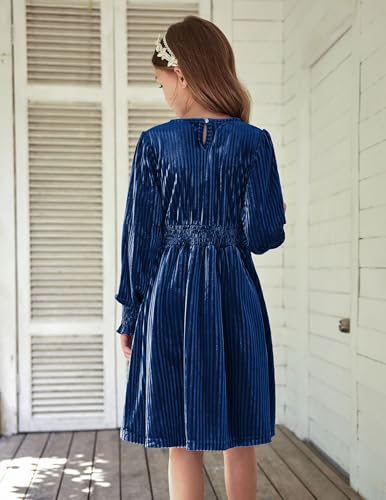 Arshiner Girls Long Sleeve Dress Velvet Crew Neck Midi Fall Vintage Plain Dress for Kids 4-13Y3