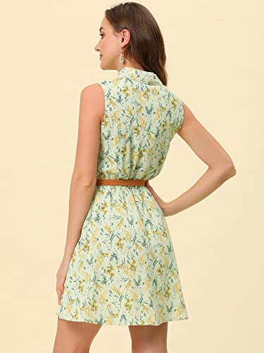 Image of Allegra K Women's Floral Printed Half Placket Above Knee Summer Sleeveless Belted Dress