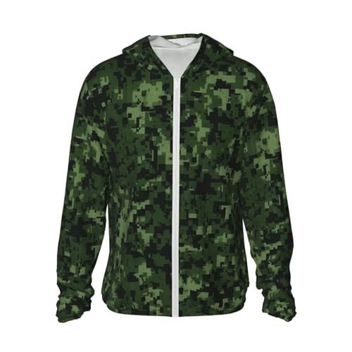 LZQPOEAS Sun Protection Hoodie Green Army Digital Camouflage Jacket Lightweight Long Sleeve Sun Shirts for Outdoor Hiking Medium