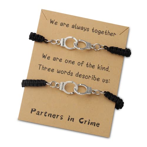 WUSUANED Partners In Crime Friendship Bracelets Handcuff Charms Friendship Symbol Jewelry For 2 Message Crad Gifts For Family Friends