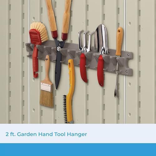 Suncast V713 2 Foot Wall Mounted Garage Garden Hand Tool Organizer with Smart Tilt Back Design and 30 Pound Total Capacity, Platinum, 2 Pack - image 2
