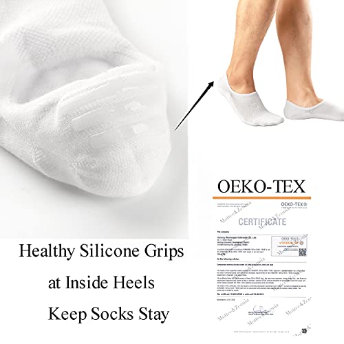 Mottee&Zconia Mens Low Cut No Show Casual Comfy Non-Slip Cotton Socks 6 pack White Size 8-11