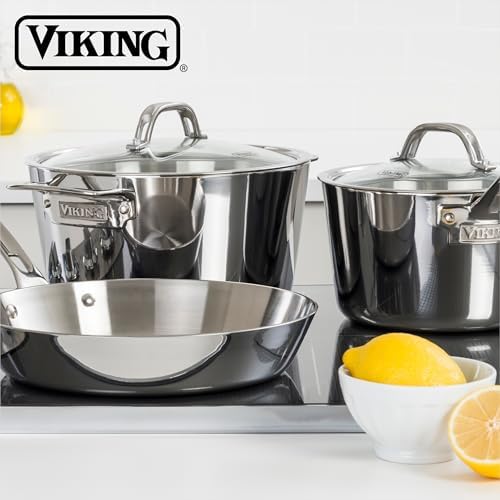 Viking Contemporary 3-Ply Stainless Steel Stock Pot, 3.4 Quart Soup Cooking Pot with Lid - Thumbnail 4