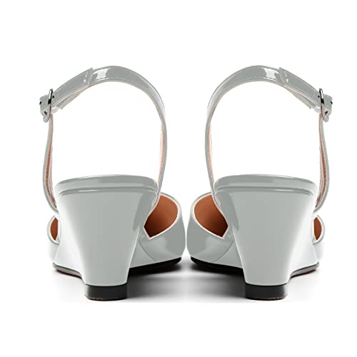 SKYSTERRY Women's Patent Slip On Pointed Toe Wedding Casual Slingback Wedge Low Heel Pumps Shoes 2 Inch4