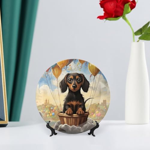Plato decorativo Bone China Dachshund Globo 6 pulgadas miniatura 6