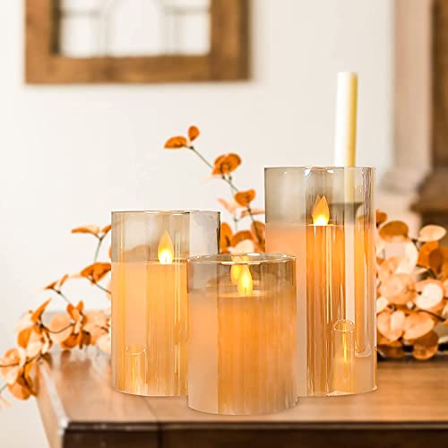 Image of LTETTES Rechargeable LED Candles with USB C Type Wireless Charging Pad | Real Wax Flameless Pillar Candles with Remote Control | Flickering Wick for Home Decor, Wedding, Birthday & Gifting | Gold