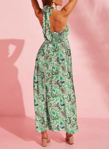 Image of Dokotoo Women's Summer Dresses Halter Neck Sleeveless Backless Flowy A Line Boho Maxi Dress