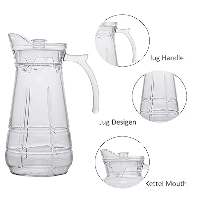 Image of Premium Water and Juice Glasses and Jug Set Combo [6 Piece Glass 350ML & 1 Piece Jug 1.6 Liter] Transparent Pitcher Set for Dining Table, Home & Restaurant,Party (MTS - 26)