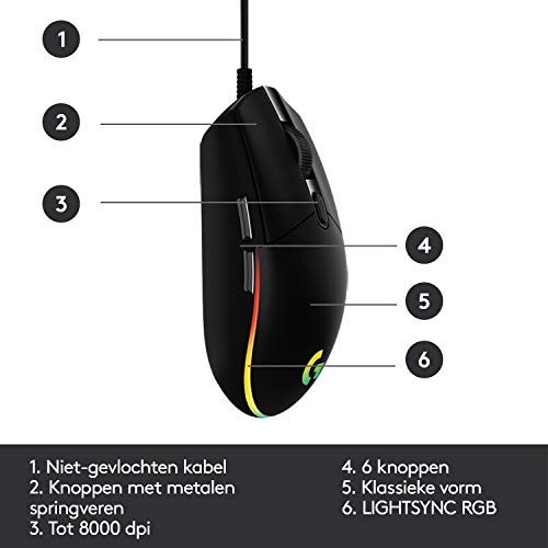 Logitech G203 Lightsync Gaming Muis met Aanpasbare RGB-verlichting, 6 Programmeerbare Knoppen, Gaming Grade Sensor, 8K… - Afbeelding 7