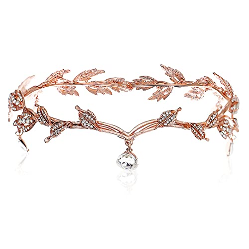 Crystal Leaf Bridal Forehead Strap Vintage Bridal Wedding Headdress Wedding Crystal Headdress Pearl Headband Rhinestone Headband Bridal Hair Accessories Crystal Pendant Headband Cover
