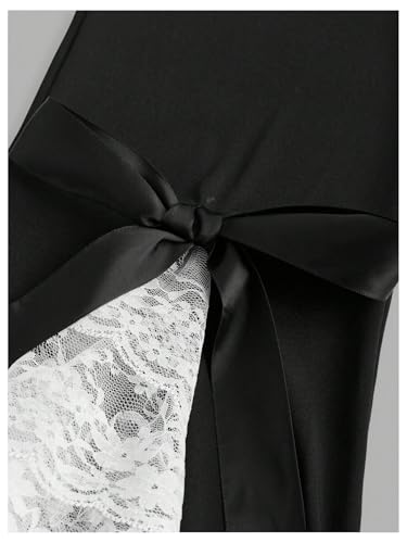 Image of MakeMeChic Girl's Lace Bell Bottom Pants Bow Knot Tiered Ruffle Flare Trousers Black 12 Years