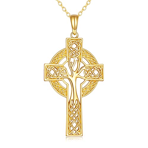 KECHO 14K Solid Gold Cross Pendant Necklace14K Real Gold Religious Jewelry Gifts for Men Women