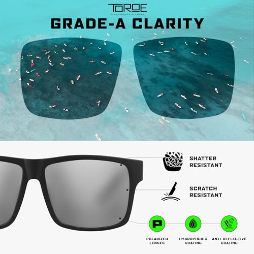 TOROE Matte Black Unbreakable TR90 Frame Sunglasses w/Polycarbonate Polarized Hydrophobic Coated Mirrored Lens3