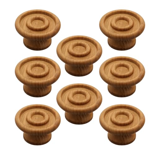 Image of 8 Piece Solid Teak Wood Round Drawer Knob| Natural Finish Wooden Cabinet & Wardrobe Handle | Modern Minimal Furniture Knob for Cupboard, Dresser & Kitchen Drawer -1.5 Inch