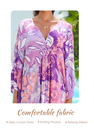 Image of Yanziliu Kaftan Dress for Women,Plus Size Hawaiian Batwing Sleeve Beach Cover Up Summer Swimsuit Dresses
