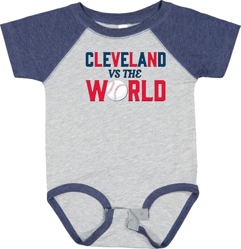 inktastic Cleveland Vs. the World Blue and Red with Baseball Baby Bodysuit Newborn Baseball Heather and Navy 2b290