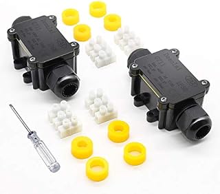 Waterproof Junction Box, Jirvyuk IP68 Outdoor Black Plastic Gland Electrical Junction Box with 2 Cable Connector for 4-12 mm Diameter Cable(2 Way)