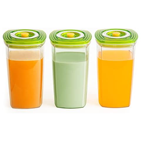 SNUGTOPIA Vacuum Seal Juice Cups, Portable Leak Proof Drinking Storage Containers for Juice, Milk, Boba, Smoothie, Tea, Kombucha, 750ml/0.8QT, 3Pcs Cover