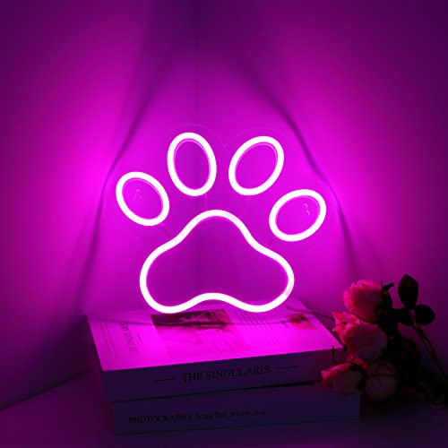 Image of Dog Paw Print Neon Light，Dimmer Dog Led Sign,9.8 * 8.6 Inch Paw Print Neon Sign for Wall Decor,USB Powered Dogs Neon Sign for Kids Bedroom Birthday Christmas Party Gifts(Pink)