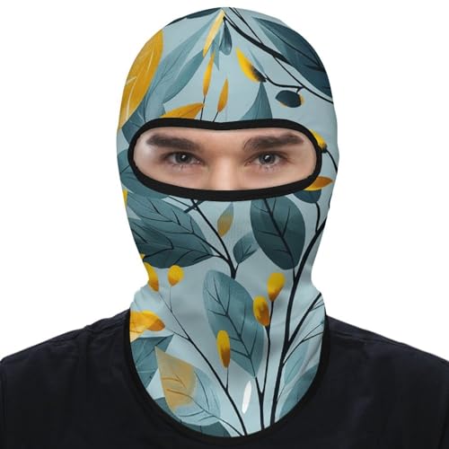 Balaclava mask para hombre y mujer con diseño de tallos y hojas amarillas, cubre rostro completo para ciclismo