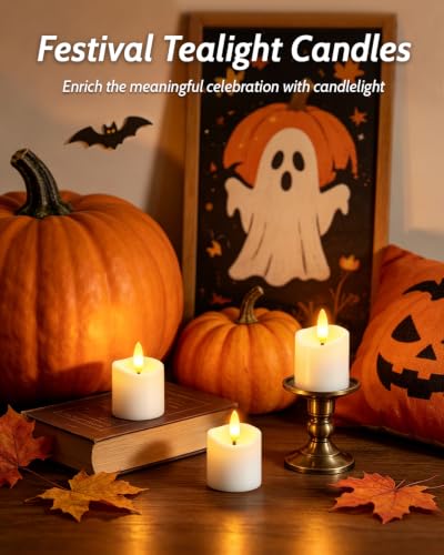 Image of 12 Pack Small Rechargeable Flameless Candles with Remote Timer | 1.5 inchx2 inch LED Tea Lights Votive Fake Candles Flickering Mini Candles Battery Operated for Halloween Wedding Party Home Decor