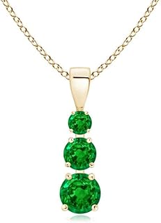 Angara Natural Graduated Round Emerald Three Stone Pendant/Necklace in 14K Solid Gold/Platinum for Women | May Birthstone ...