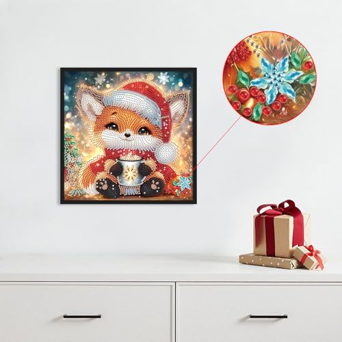 Image of Diamond Painting Kit for Adults, 5D Special Shaped Animal Diamond Art Kit for Beginners, DIY Crystal Rhinestone Christmas Fox Diamond Painting, Sparkling Wall Home Decoration Gift, 11.8x11.8 Inch