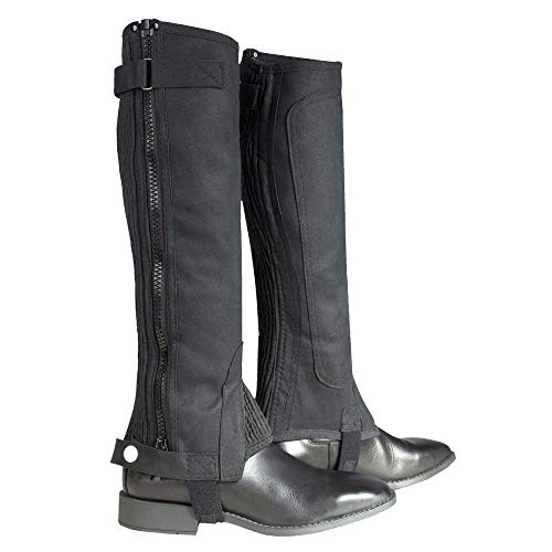 HORZE Amara Adult Equestrian Half Chaps | Synthetic Leather Zip-Up Pair | Accurate Size Chart in Images - Black - XL