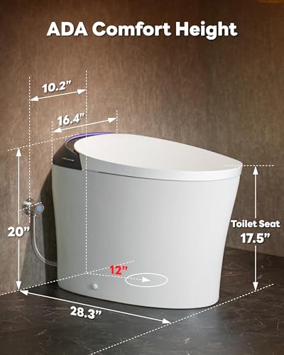 Image of CANEST Smart Toilet with Foam Shield, 17.5 inch ADA Chair Height, 1.1 /1.6GPF Dual-Flush Bidet Toilet, 12 inch Rough-in, One Piece Toilet, Auto Open /Close, Instant Hot Water, Eco Mode, Deodorization
