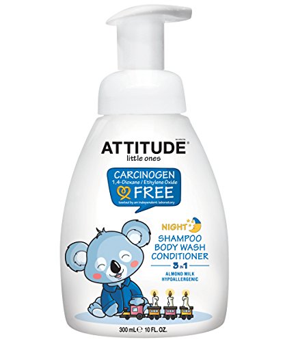 ATTITUDE 3 in 1 Night Foaming Shampoo, Body Wash and Conditioner, Almond Milk, 10 Fluid Ounce