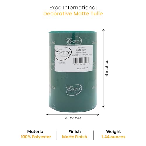 Image of Expo International Decorative Matte Tulle, Roll /Spool of 6 inch X 100 Yards, Lightweight Polyester Tulle Fabric for Tutus, Costumes, and Party Decorations, Washable, Easy-to-Use, Teal