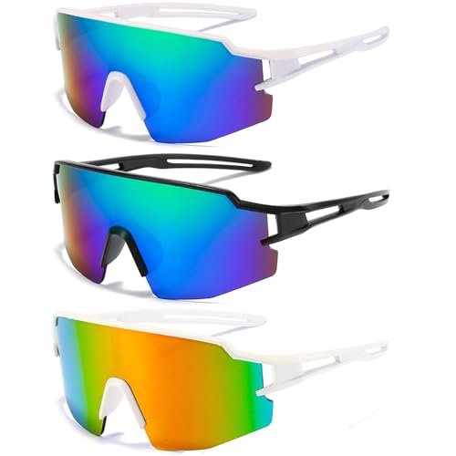 MUSELK Lot de 3 paires de lunettes de soleil de sport polarisées pour homme et femme - Lunettes de soleil polarisées pour activités de plein air, ski, VTT,...