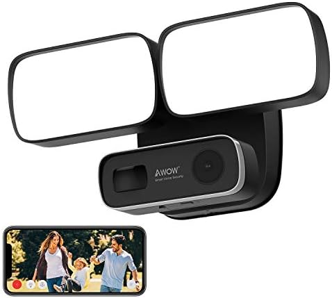 Floodlight Camera, Surveillance Security Camera 1080P WiFi with Two-Way Audio/IP65 Waterproof/PIR Motion-Detection/Phone Push and Siren Alarm/Night Vision (Black)