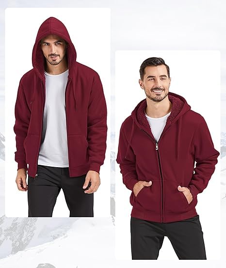 Image of SWISSWELL Men Zip Up Hoodies Sherpa Lined Jacket Heavyweight Fleece Sweatshirt Winter Warm Hooded Coat