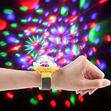 Jindaaudio LED-Discokugel-Armbanduhr, mehrfarbiges Soundaktiviertes Licht, Silikon, 5 x 5 x 3 cm, wiederaufladbar, batteriebetrieben, moderner Stil, Party-Festival-Zubehör mit USB-Ladekabel, Gelb