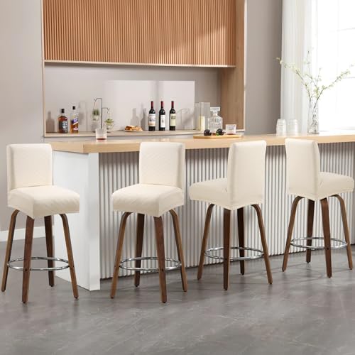 Fuloon Waterproof Bar Stool Covers 4 PCS, Stretch Chair Slipcover for Pub Tall Chair with Backs Counter Barstool Cover Removable Washable (Beige) - Image 3
