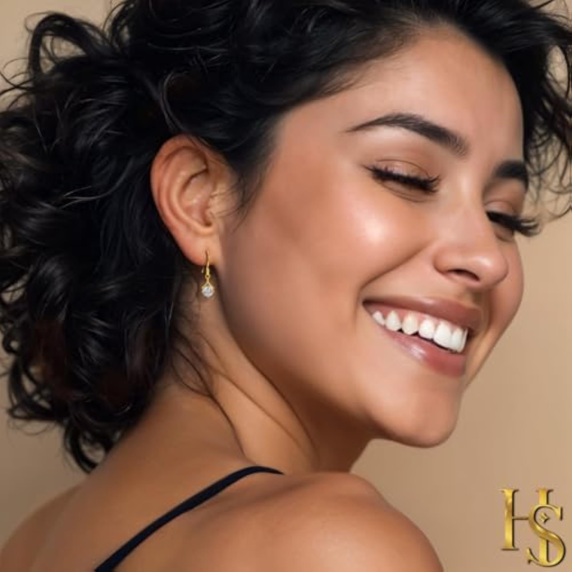 Women's 925 Silver Classic Drop Crystal Solitaire Earrings in 18K Gold Finish