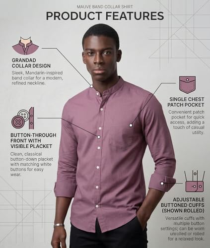 Image of Amazon Brand - INKAST Men's Cotton Blend Plain Solid Casual Shirt | Mandarin Collar | Full Sleeves | Regular Straight Fit | Office & Daily Casual Wear