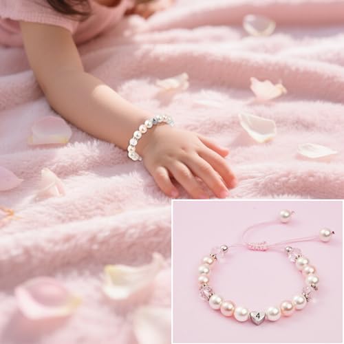 Image of Birthday Gifts for Girls Bracelets, Beaded Bracelets as 1 3 4 5 6 7 8 9 10 11 Year Old Girl Birthday Girls Presents, Adjustable Pearl Bracelet with Letter as Birthdays Girl for Daughter Niece