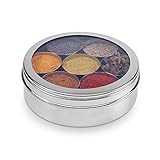 Stainless Steel Indian spice masala box dabba with See Through Lid with 7 spice Organiser containers...
