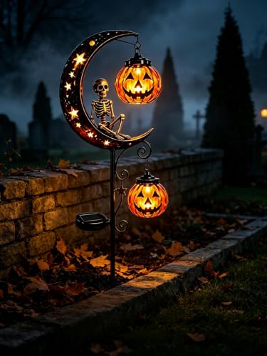 ChayWillow Solar Halloween Skeleton Moon Pumpkin Stake Light - image 5