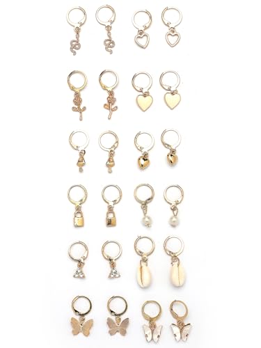 Image of Scintillare By Sukkhi Vintage Fashionable Stylish Gold Plated Multi Shaped Hoop & Drop Style Combo Earrings for Women & Girls|Pair of 12|CBE107207
