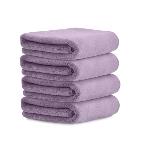 Image of HOUSSE Microfiber Face Towels | Ultra Absorbent, Odour-Free, Quick Dry 450 GSM Face Towel for Home, Gym, Travel, Running & Personal Use | 30x30 cm | Set of 4 in One Colour (Nirvana Purple, Pack of 4)